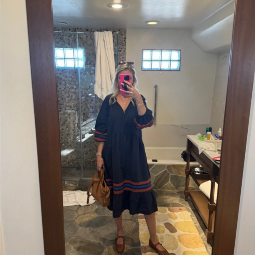 Sundry Navy Dress with Stripes, 100% Cotton - Picture 3 of 7